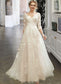 Yadira A-Line V-neck Court Train Wedding Dress With Sequins DKP0013690