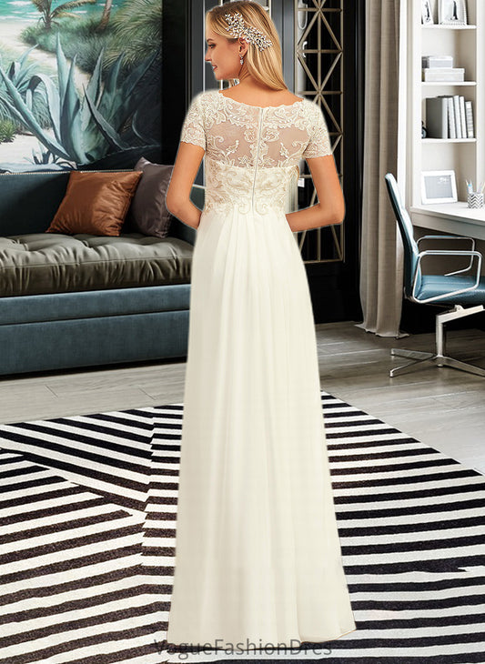 Kinsley A-Line V-neck Floor-Length Chiffon Lace Wedding Dress With Lace DKP0013691