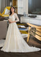 Kathy Ball-Gown/Princess V-neck Chapel Train Tulle Wedding Dress With Beading Sequins DKP0013695