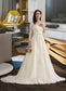 Kathy Ball-Gown/Princess V-neck Chapel Train Tulle Wedding Dress With Beading Sequins DKP0013695