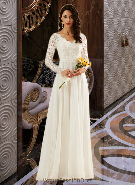 Mckayla A-Line V-neck Sweep Train Wedding Dress With Lace DKP0013696