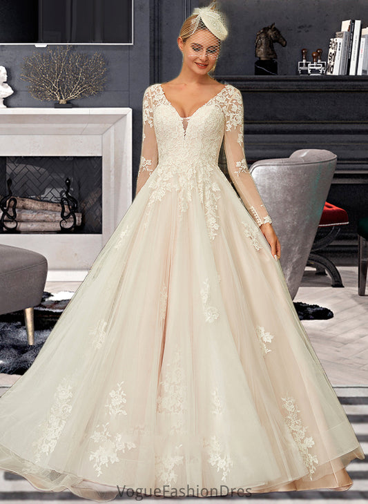 Ruth Ball-Gown/Princess V-neck Sweep Train Tulle Lace Wedding Dress DKP0013698