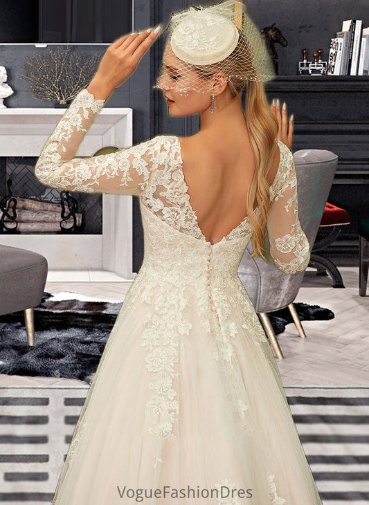 Ruth Ball-Gown/Princess V-neck Sweep Train Tulle Lace Wedding Dress DKP0013698