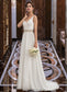 Ella A-Line V-neck Sweep Train Chiffon Wedding Dress With Ruffle Lace Beading Sequins DKP0013705