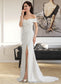 Sasha Sheath/Column Off-the-Shoulder Sweep Train Stretch Crepe Wedding Dress With Ruffle Split Front DKP0013707