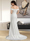 Sasha Sheath/Column Off-the-Shoulder Sweep Train Stretch Crepe Wedding Dress With Ruffle Split Front DKP0013707