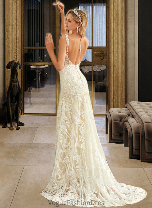 Alexandria Trumpet/Mermaid V-neck Court Train Tulle Lace Wedding Dress DKP0013708