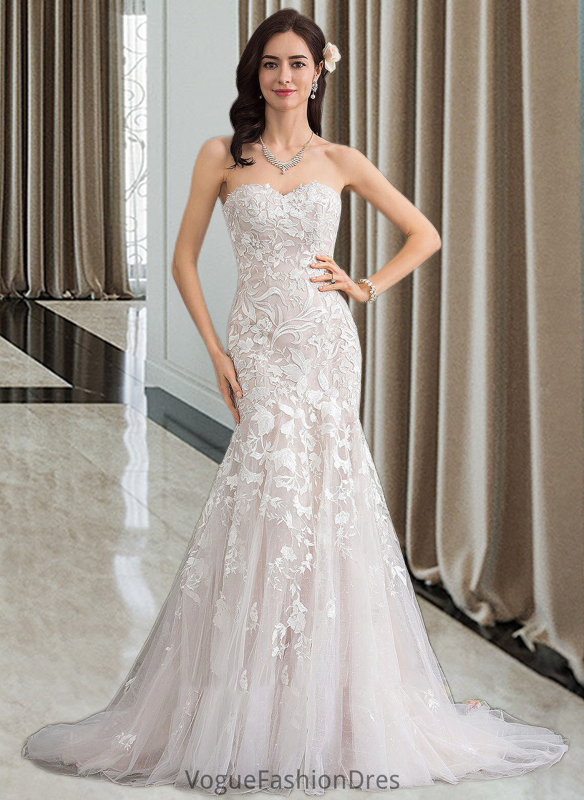 Pru Trumpet/Mermaid Sweetheart Court Train Tulle Lace Wedding Dress DKP0013710