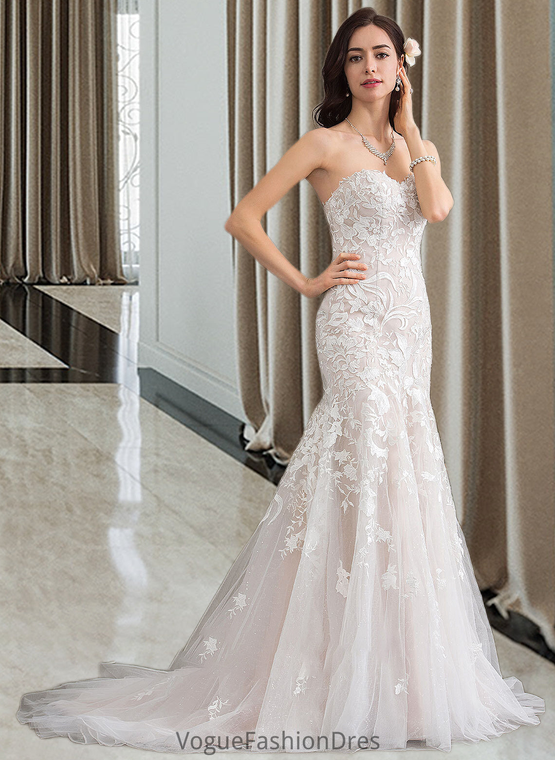 Pru Trumpet/Mermaid Sweetheart Court Train Tulle Lace Wedding Dress DKP0013710