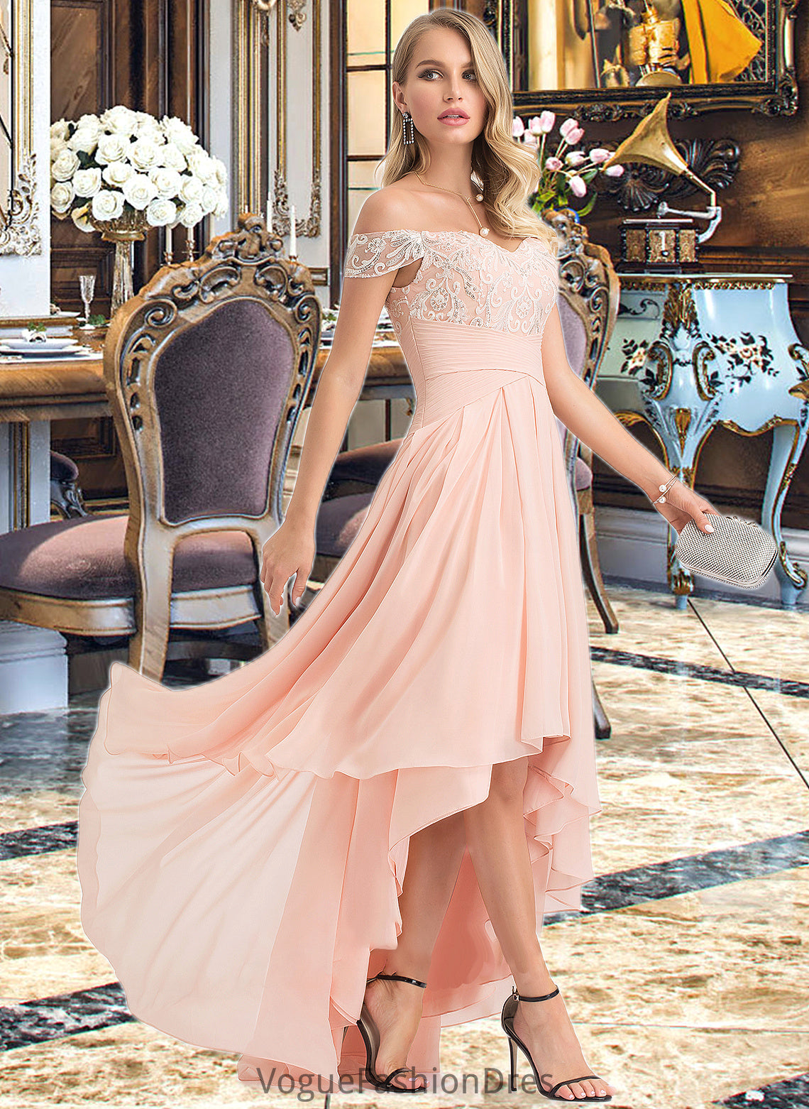 Mckenzie A-Line Off-the-Shoulder Asymmetrical Chiffon Wedding Dress With Sequins DKP0013713