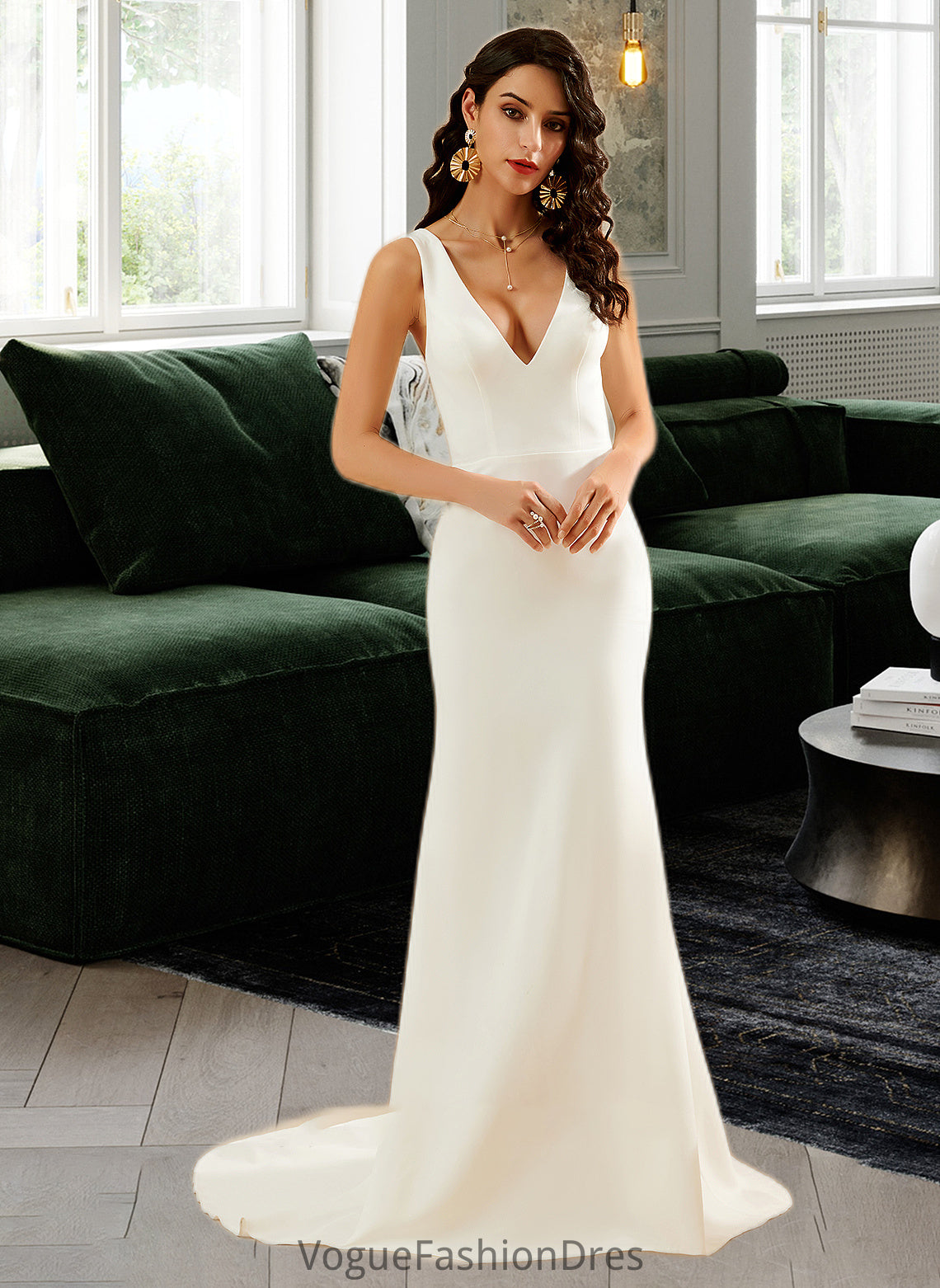 Aubree Trumpet/Mermaid V-neck Court Train Wedding Dress DKP0013714