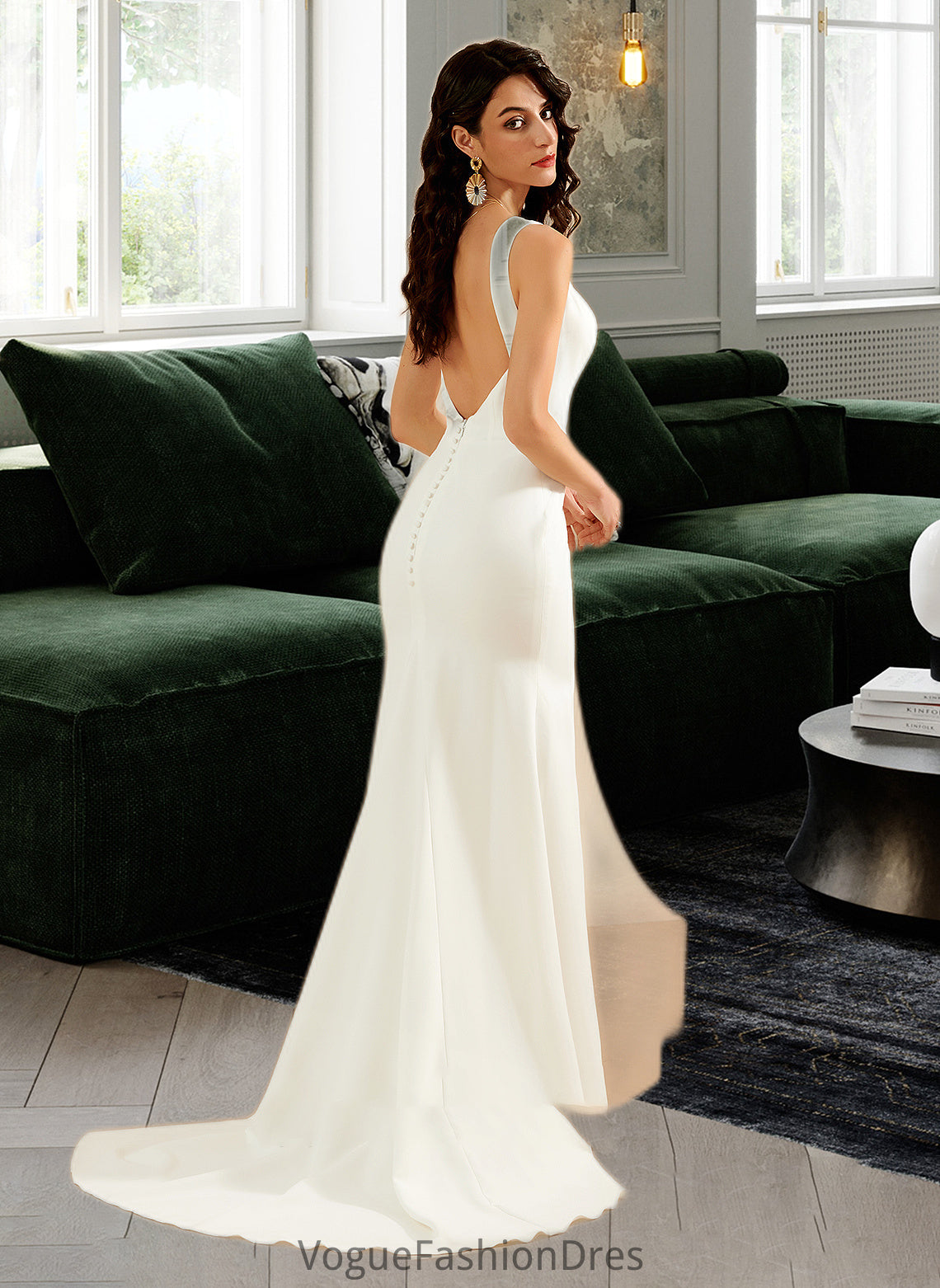 Aubree Trumpet/Mermaid V-neck Court Train Wedding Dress DKP0013714