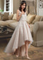 America A-Line V-neck Asymmetrical Tulle Lace Wedding Dress With Bow(s) DKP0013717