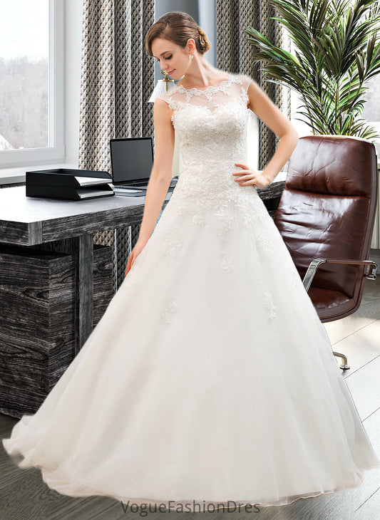 Lacey Ball-Gown/Princess Illusion Sweep Train Organza Tulle Wedding Dress With Beading Sequins DKP0013719