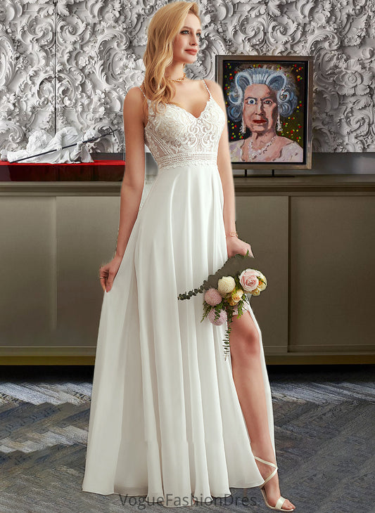 Charlotte A-Line V-neck Floor-Length Wedding Dress With Split Front DKP0013721