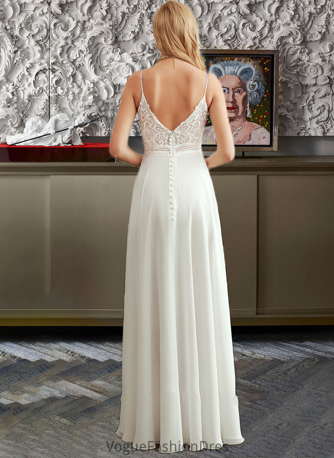 Charlotte A-Line V-neck Floor-Length Wedding Dress With Split Front DKP0013721