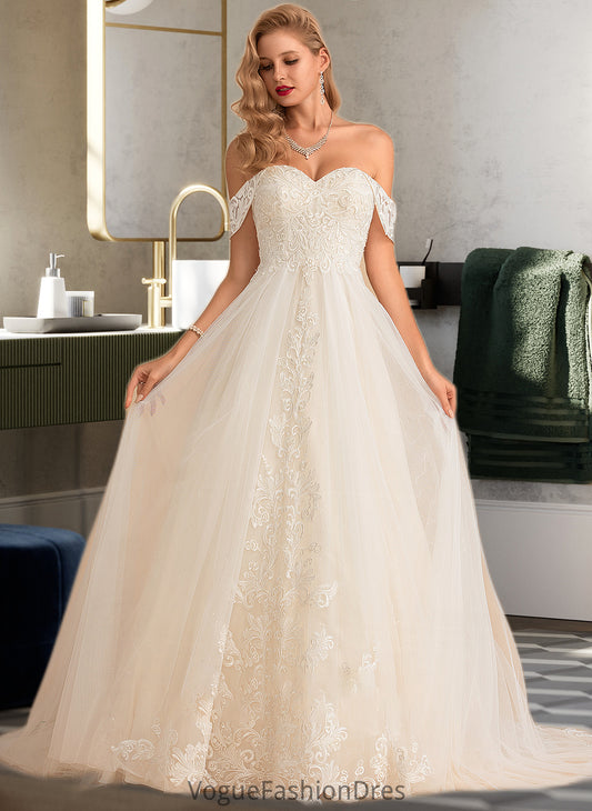 Phoebe Ball-Gown/Princess Chapel Train Tulle Lace Wedding Dress With Sequins DKP0013726