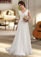 Jane A-Line V-neck Floor-Length Chiffon Lace Wedding Dress With Ruffle DKP0013729