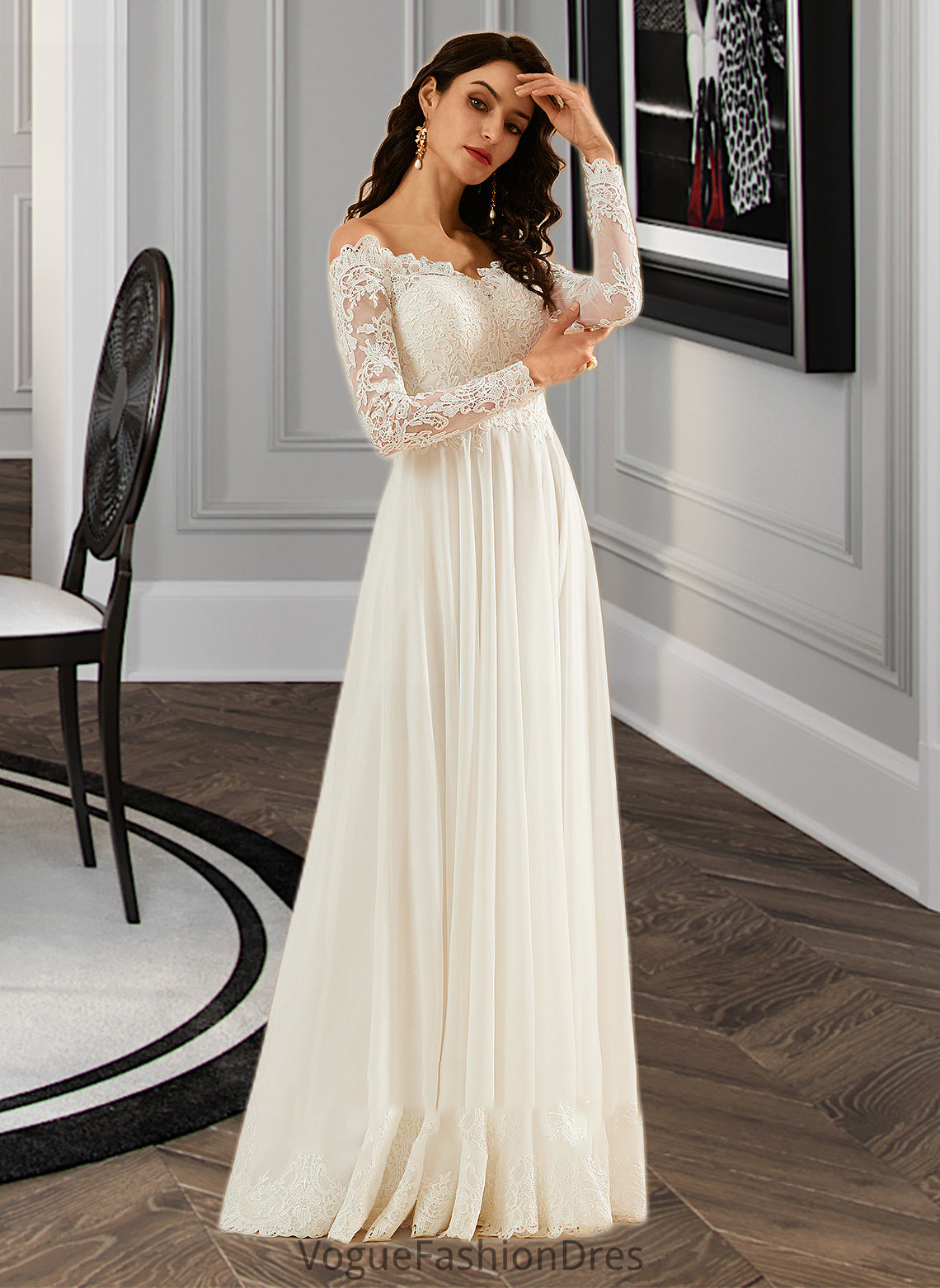 Bridget A-Line Off-the-Shoulder Sweep Train Wedding Dress With Lace DKP0013734