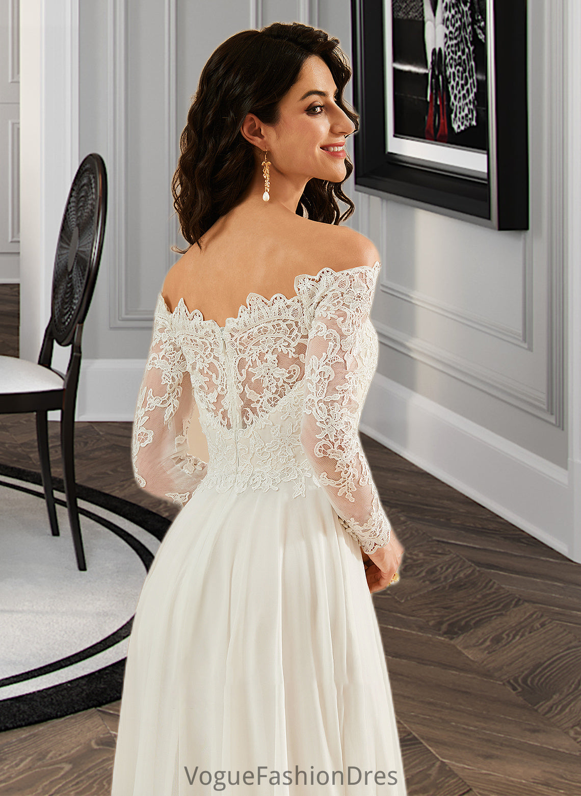 Bridget A-Line Off-the-Shoulder Sweep Train Wedding Dress With Lace DKP0013734