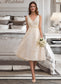 Donna A-Line V-neck Knee-Length Lace Wedding Dress With Bow(s) DKP0013739