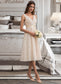 Donna A-Line V-neck Knee-Length Lace Wedding Dress With Bow(s) DKP0013739