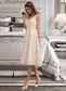 Donna A-Line V-neck Knee-Length Lace Wedding Dress With Bow(s) DKP0013739