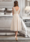 Donna A-Line V-neck Knee-Length Lace Wedding Dress With Bow(s) DKP0013739