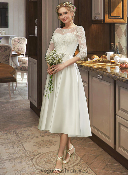 Maribel A-Line Illusion Tea-Length Wedding Dress With Lace DKP0013741