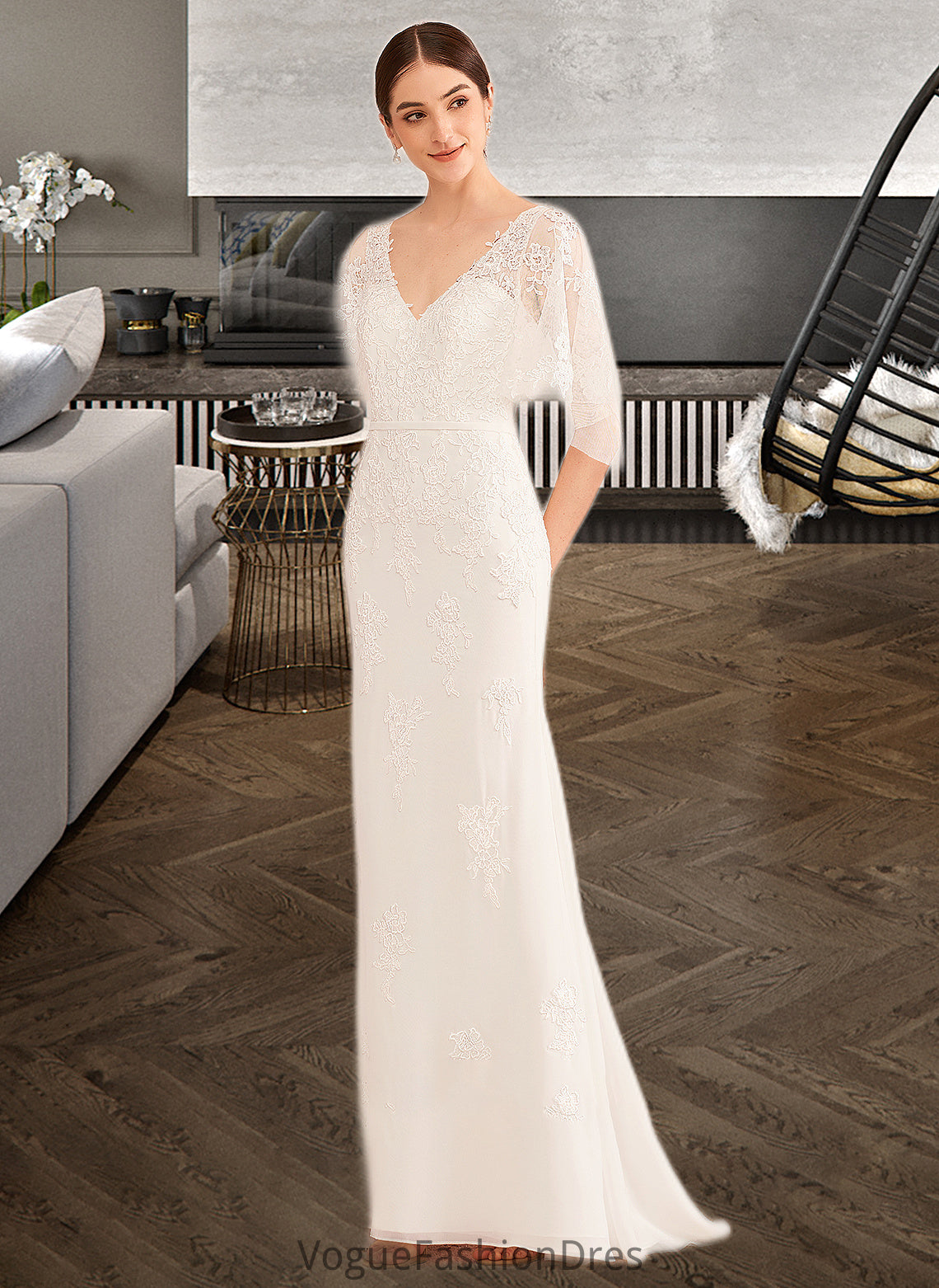 Jaylen Trumpet/Mermaid V-neck Court Train Wedding Dress With Sash DKP0013744