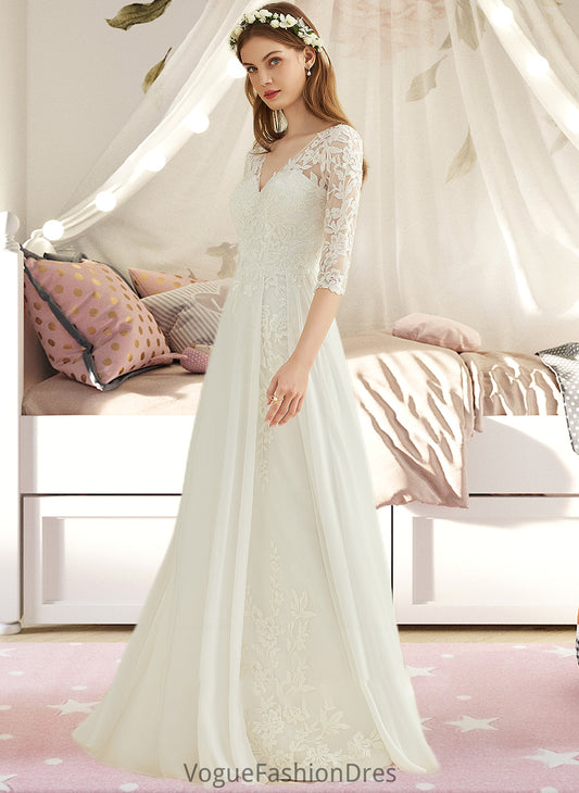 Layla A-Line V-neck Floor-Length Chiffon Lace Wedding Dress DKP0013745