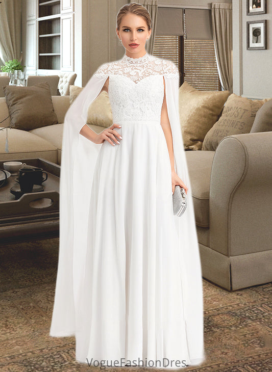 Skyler A-Line High Neck Floor-Length Chiffon Wedding Dress DKP0013748