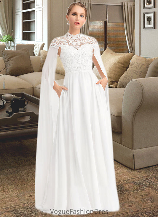 Skyler A-Line High Neck Floor-Length Chiffon Wedding Dress DKP0013748