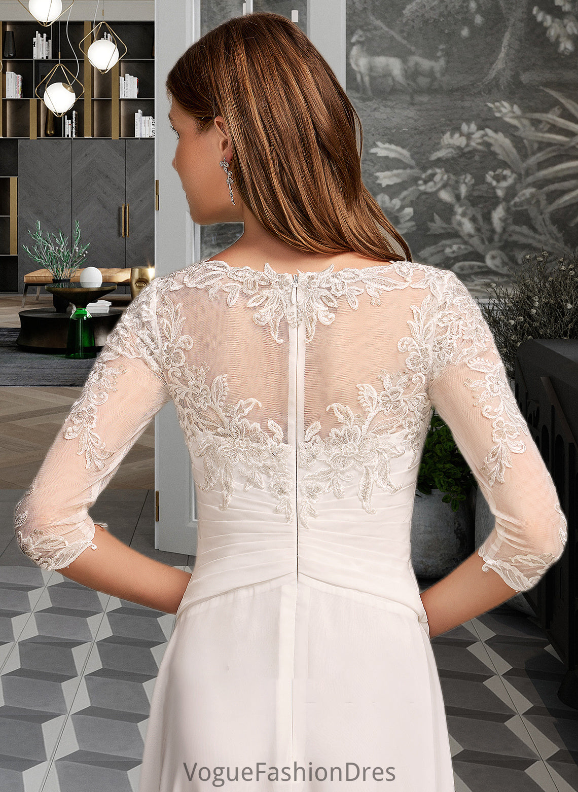 Diya A-Line Illusion Asymmetrical Wedding Dress With Lace DKP0013749