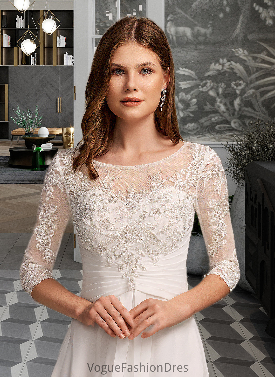 Diya A-Line Illusion Asymmetrical Wedding Dress With Lace DKP0013749