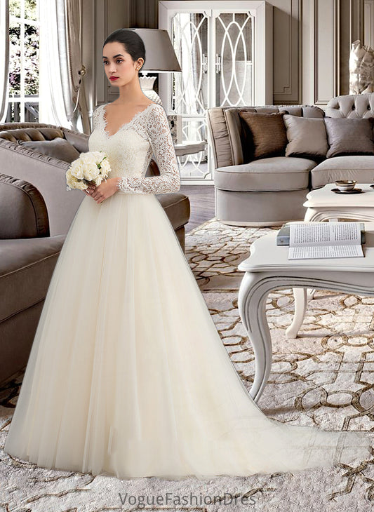 Selah Ball-Gown/Princess V-neck Court Train Tulle Lace Wedding Dress DKP0013756