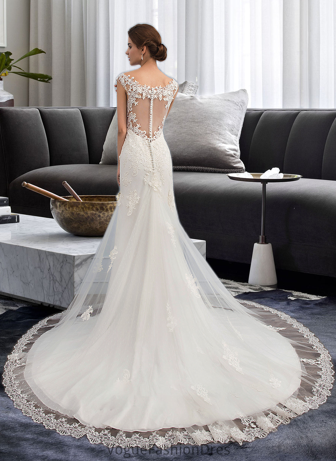 Kimberly Trumpet/Mermaid V-neck Court Train Tulle Wedding Dress DKP0013758