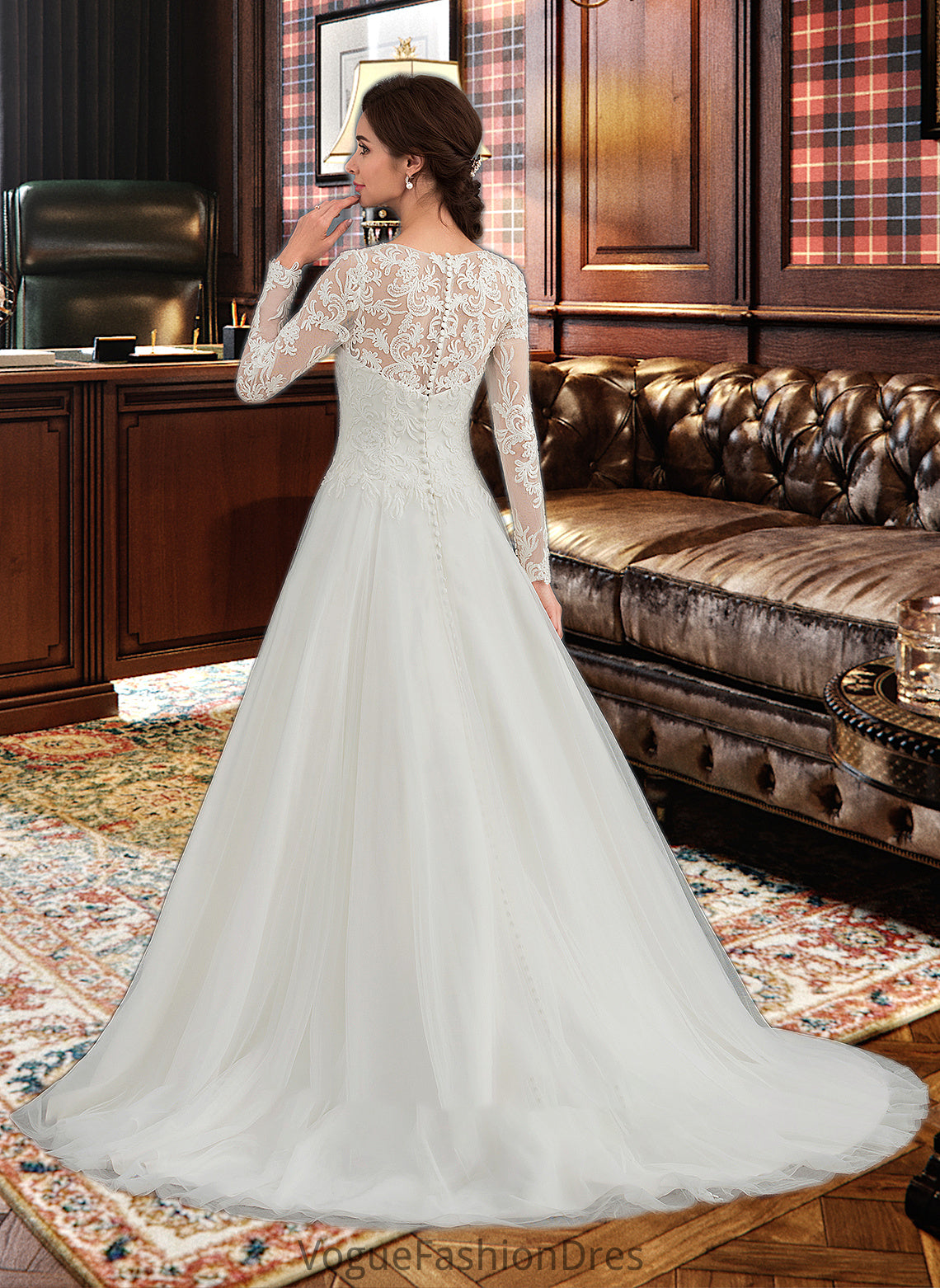 Taniyah Ball-Gown/Princess Scoop Neck Sweep Train Tulle Wedding Dress DKP0013759