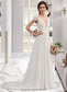 Michelle A-Line V-neck Sweep Train Chiffon Wedding Dress With Ruffle DKP0013761