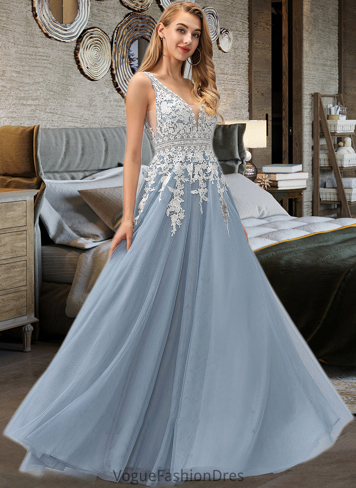 Emerson Ball-Gown/Princess V-neck Floor-Length Tulle Wedding Dress With Lace DKP0013763