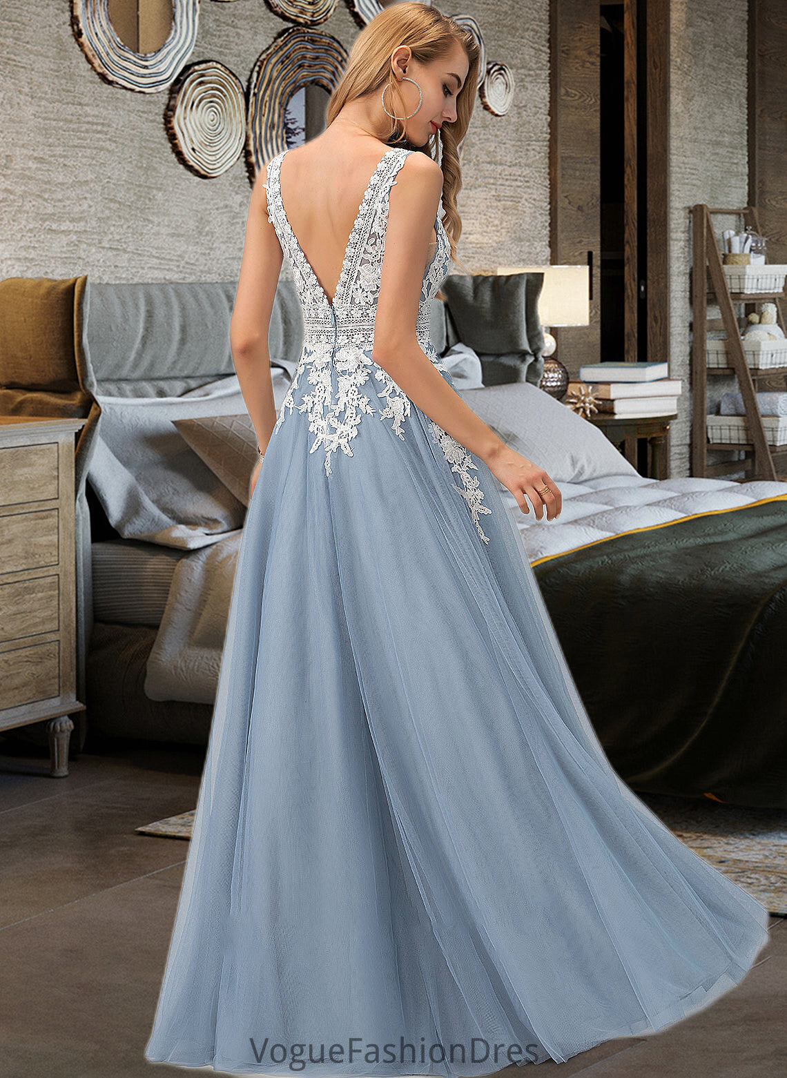 Emerson Ball-Gown/Princess V-neck Floor-Length Tulle Wedding Dress With Lace DKP0013763