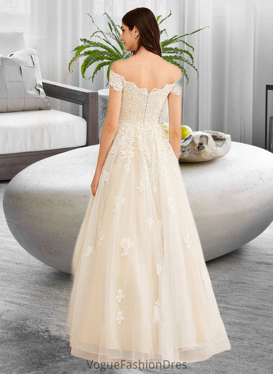 Allie Ball-Gown/Princess Off-the-Shoulder Floor-Length Wedding Dress With Beading Sequins DKP0013765