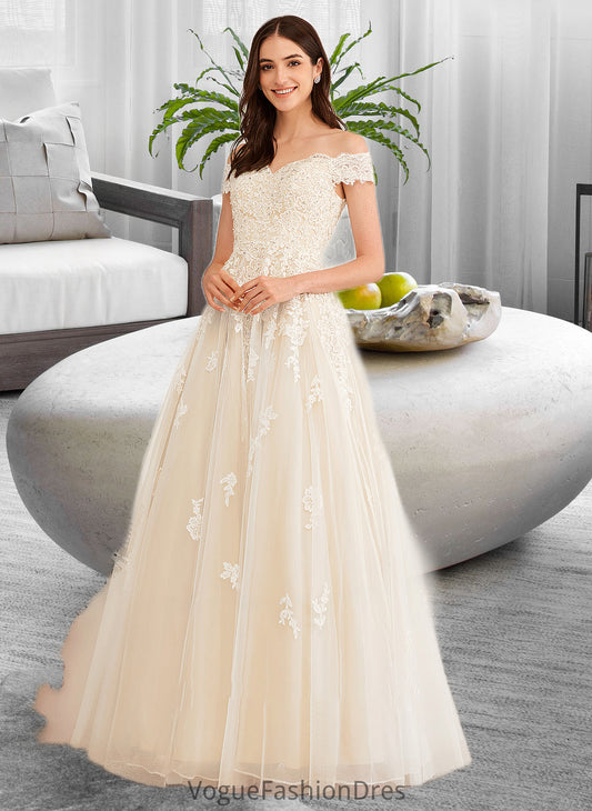 Allie Ball-Gown/Princess Off-the-Shoulder Floor-Length Wedding Dress With Beading Sequins DKP0013765