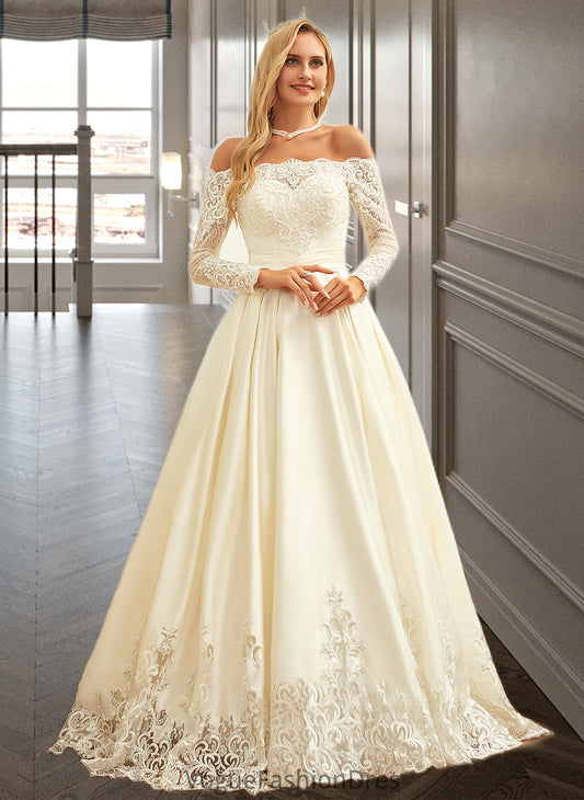 Cali Ball-Gown/Princess Sweep Train Satin Wedding Dress With Beading Sequins DKP0013768