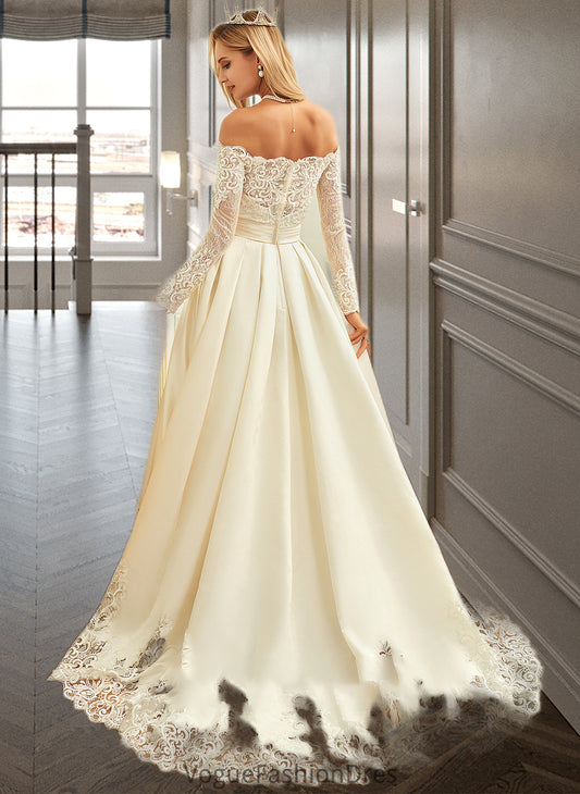 Cali Ball-Gown/Princess Sweep Train Satin Wedding Dress With Beading Sequins DKP0013768