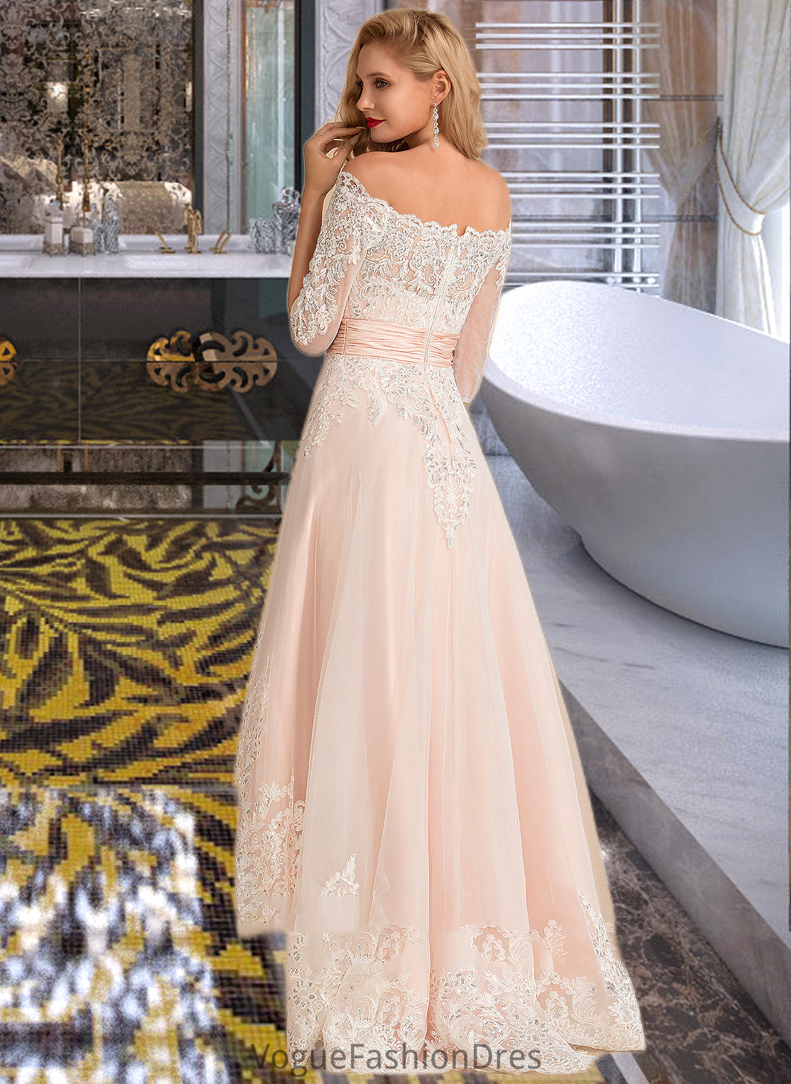 Erica A-Line Asymmetrical Satin Tulle Lace Wedding Dress With Sequins DKP0013769