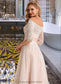 Erica A-Line Asymmetrical Satin Tulle Lace Wedding Dress With Sequins DKP0013769