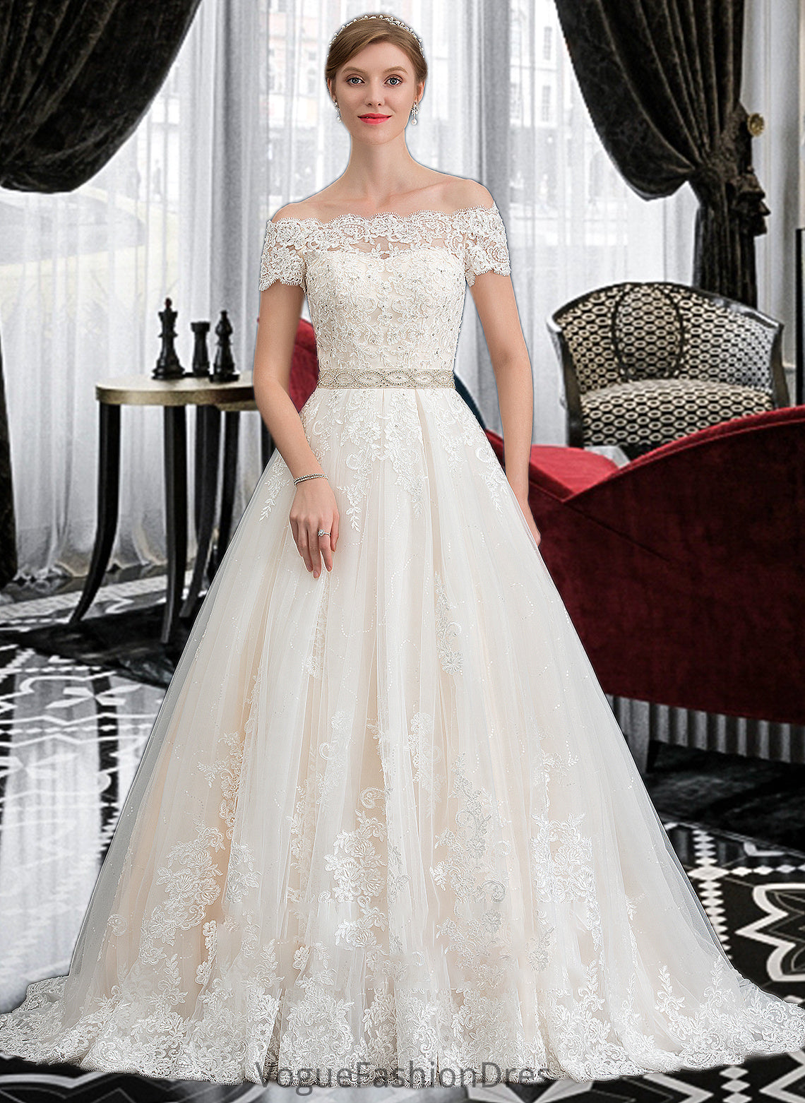 Alejandra Ball-Gown/Princess Court Train Tulle Wedding Dress With Beading Sequins DKP0013770