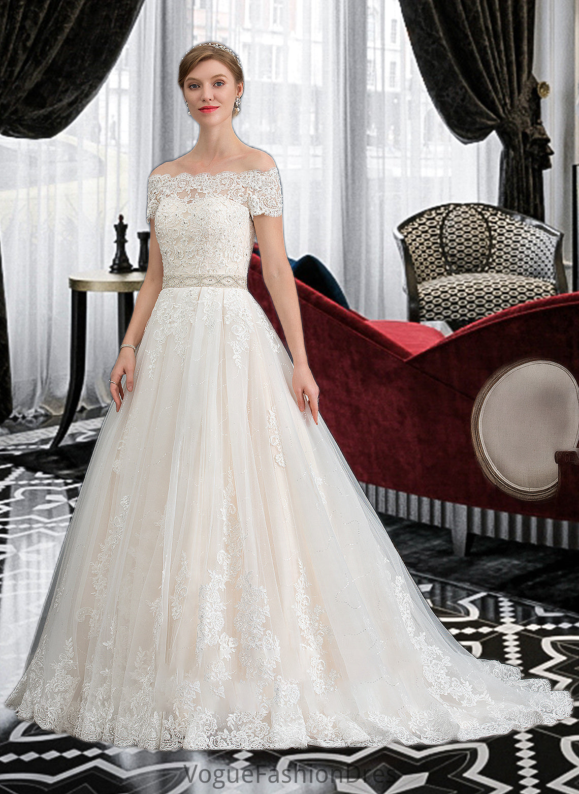 Alejandra Ball-Gown/Princess Court Train Tulle Wedding Dress With Beading Sequins DKP0013770