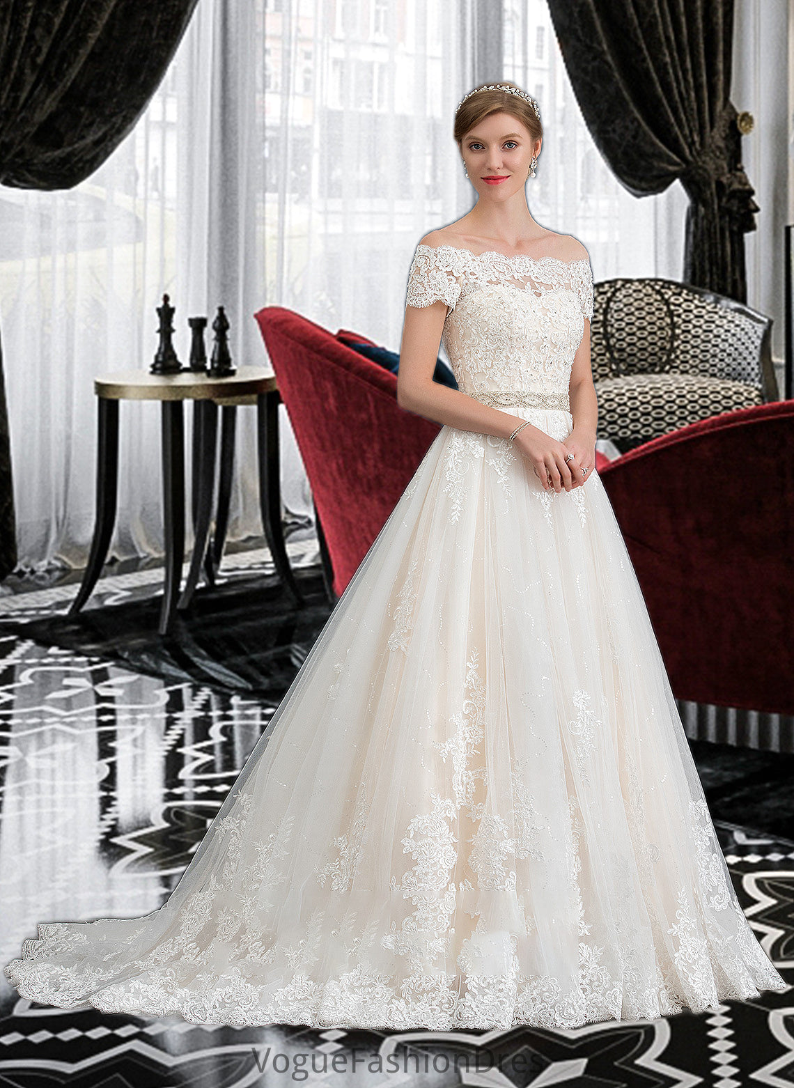 Alejandra Ball-Gown/Princess Court Train Tulle Wedding Dress With Beading Sequins DKP0013770